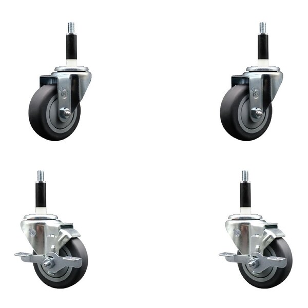 Service Caster 3.5'' Thermoplastic Rubber Wheel Swivel 7/8'' Expanding Stem Caster Set 2 Brakes, 4PK SCC-EX20S3514-TPRB-2-TLB-2-78 - main